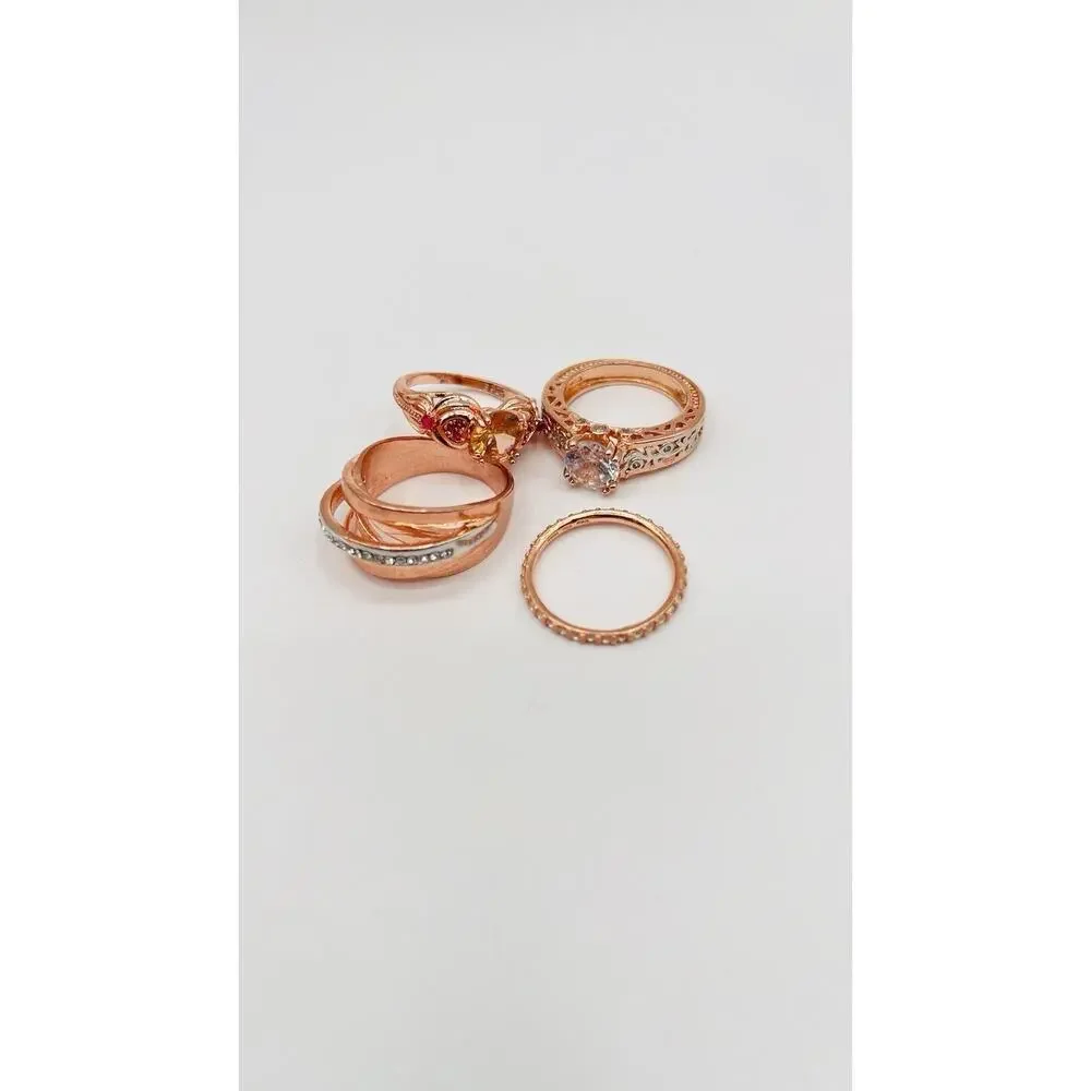 lot of 4 sterling rings Rose Gold Rolled Marked 925 With Stones Size 7-8-8-9